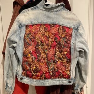 free people patchwork quilted denim jacket size xs